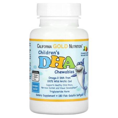 California Gold Nutrition, Children\’s DHA Chewables, 100% Wild Arctic Cod, Strawberry-Lemon Flavor, 180 Fish Gelatin Softgels