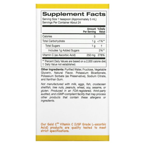 California Gold Nutrition, Children\'s Liquid Vitamin C, Orange Flavor, 4 fl oz (118 ml) - Image 2