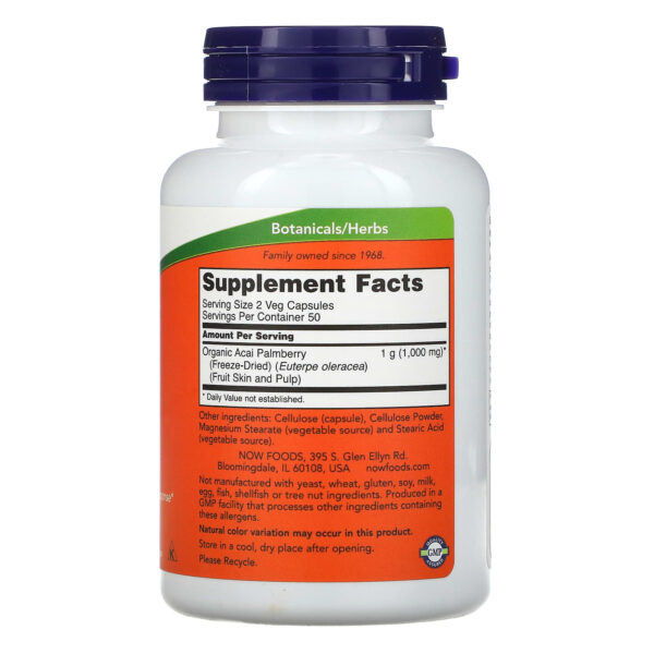 NOW Foods, Freeze-Dried Acai, 500 mg, 100 Veg Capsules - Image 2