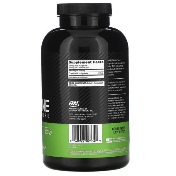 Optimum Nutrition, Micronized Creatine Capsules, 2.5 g, 200 Capsules - Image 2