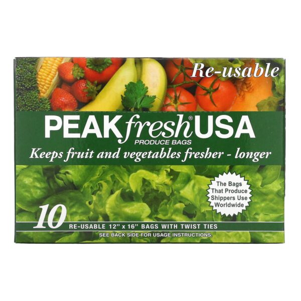 PEAKfresh USA, Produce Bags with Twist Ties, Reusable, 10 Bags