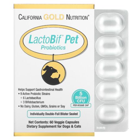 California Gold Nutrition, LactoBif Pet Probiotics, 5 Billion CFU, 60 Veggie Caps