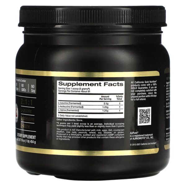 California Gold Nutrition, BCAA Powder, AjiPure, Branched Chain Amino Acids, 16 oz (454 g) - Image 2