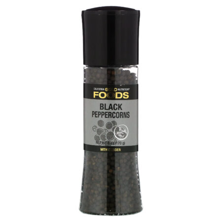 California Gold Nutrition, FOODS – Black Peppercorns Grinder, 6 oz (170 g)