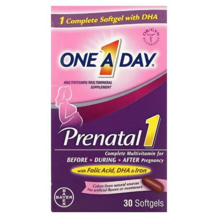 One-A-Day, Prenatal 1 with Folic Acid, DHA & & Iron, Multivitamin/Multimineral Supplement, 30 Softgels