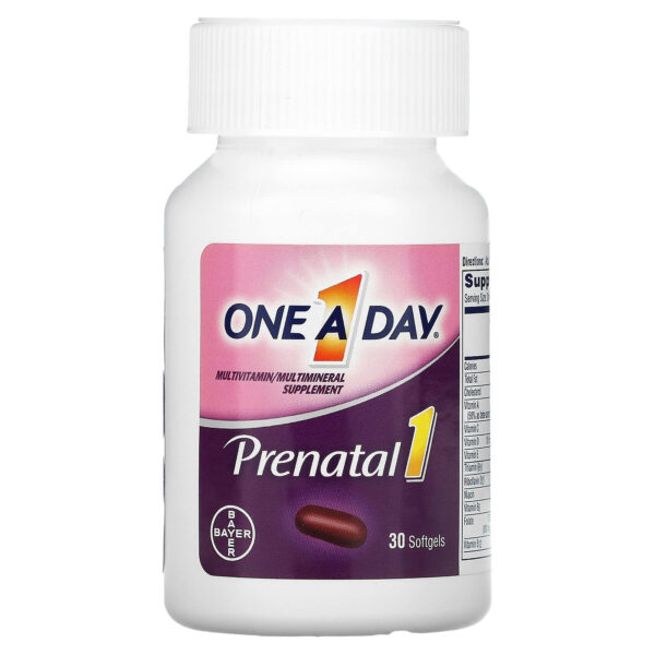 One-A-Day, Prenatal 1 with Folic Acid, DHA & & Iron, Multivitamin/Multimineral Supplement, 30 Softgels - Image 3