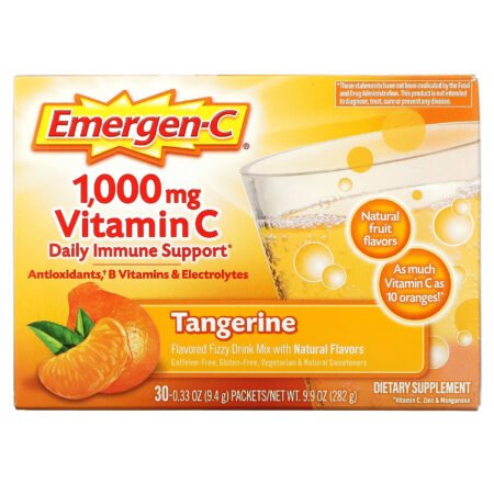 Emergen-C, Vitamin C, Flavored Fizzy Consume Mix, Tangerine, 1,000 mg, 30 Packages, 0.33 oz (9.4 g) Each