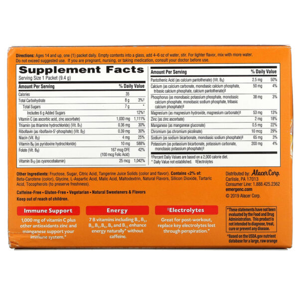 Emergen-C, Vitamin C, Flavored Fizzy Consume Mix, Tangerine, 1,000 mg, 30 Packages, 0.33 oz (9.4 g) Each - Image 2