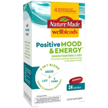 Nature Made Wellblends Favorable State Of Mind & & Energy, 5HTP, Thiamin, Niacin, Vitamin B6, Vitamin B12, and Pantothenic Acid, plus Ginseng &, 24 Softgels