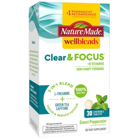 Nature Made Wellblends Clear & & Focus, L-theanine, Green Tea Caffeine, 5 B vitamins, Fast-Acting Formula, 30 Chewable Tablets