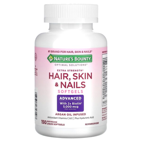 Nature's Bounty, Optimum Solutions, Additional Strength Hair, Skin & & Nails, 150 Quick Release Liquid Softgels - Image 3