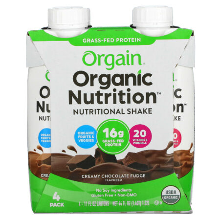 Orgain, Organic Nutrition, Nutritional Shake, Creamy Chocolate Fudge, 4 Pack, 11 fl oz Each