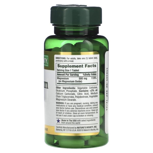 Nature\'s Bounty, Magnesium, 500 mg, 100 Coated Tablets - Image 2