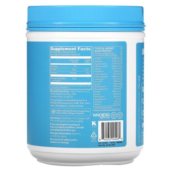 Vital Proteins, Collagen Peptides, Unflavored, 1.25 lbs (567 g) - Image 2