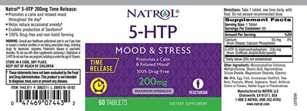 Natrol 5-HTP Mood & Stress Time Release Tablets 200mg - Image 3