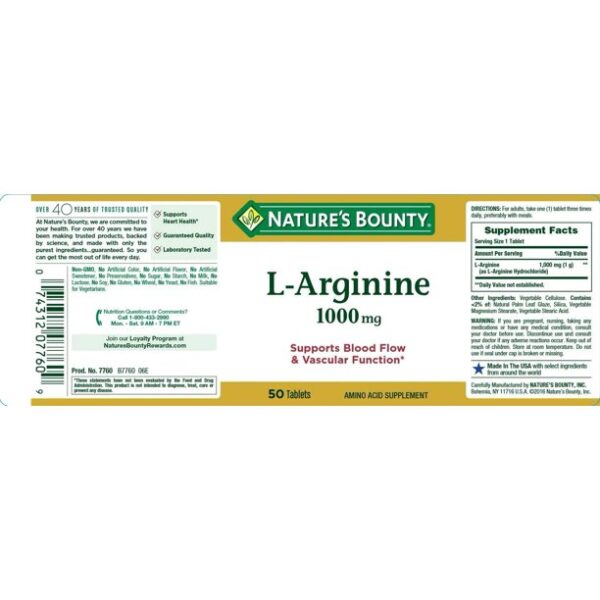 Nature's Bounty L-Arginine Tablets 1000mg - Image 3