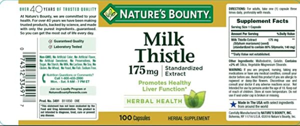 Milk Thistle by Nature's Bounty, Herbal Health Supplement, Supports Liver Health, 175mg, 100 Softgels - Image 2